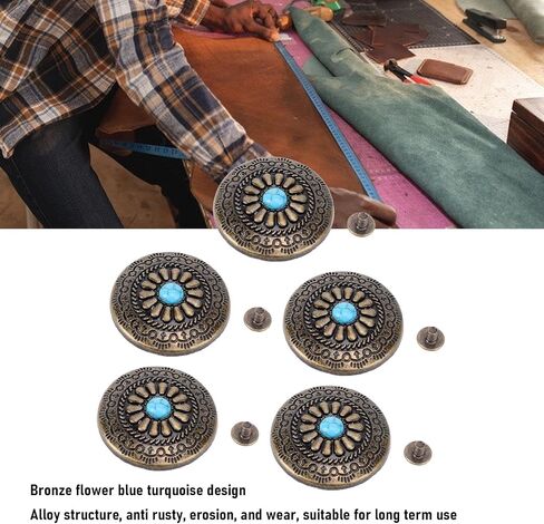 Srliya 5 Sets Blue Turquoise Flower Rivet, Decorative Alloy Screw Back Button for Belts, Bags, Crafts, with Exquisite Flower Pattern, Erosion, Suitable for Leather, Paper, Fabric in Saudi Arabia