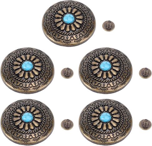 Srliya 5 Sets Blue Turquoise Flower Rivet, Decorative Alloy Screw Back Button for Belts, Bags, Crafts, with Exquisite Flower Pattern, Erosion, Suitable for Leather, Paper, Fabric in Saudi Arabia