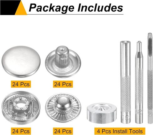 Harfington 24Set Leather Snaps Snaps Kit 17mm Dia Brass Brass Cap Cap Button 2.76 "طول أزرار Snap Metal مع 4 أدوات لتثبيت القماش البحري للكيس ، والذهب in Saudi Arabia