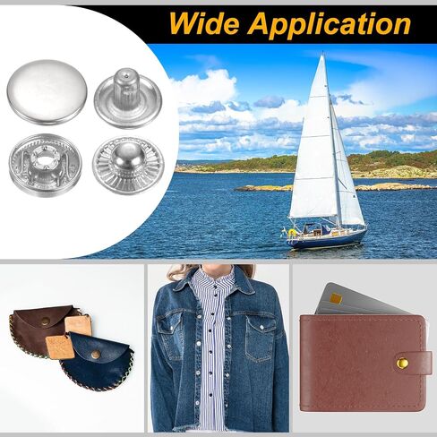 Harfington 24Set Leather Snaps Snaps Kit 17mm Dia Brass Brass Cap Cap Button 2.76 "طول أزرار Snap Metal مع 4 أدوات لتثبيت القماش البحري للكيس ، والذهب in Saudi Arabia