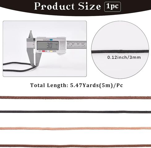 GORGECRAFT 5m x 3mm Cowhide Leather Cord Round Genuine Leather Rope Saddle Brown Natural Yak Hide Strings for Bracelet Necklace Jewelry Making Baseball Gloves Shoe Lace DIY Crafts Accessories in Saudi Arabia