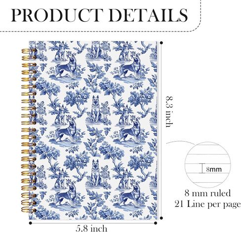LADOCK French Country German Shepherd Spiral Notebook Journal, German Shepherd Gifts for Women Men, Blue and White Chinoiserie Dog Notebook, Grandmillennial Dog Journal, 5.5x8.3 in Saudi Arabia