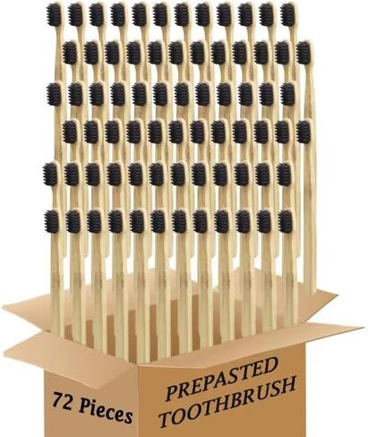 فرشاة أسنان من الخيزران للاستعمال مرة واحدة، فرشاة أسنان ذات شعيرات ناعمة، فرشاة أسنان للاستعمال مرة واحدة (72 قطعة) in Kuwait