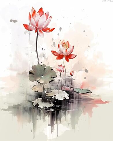 OKSGYTA Adults' Paint-by-Number Kits, Chinese Style Lotus, DIY Acrylic Painting Kit for Hand Art, 40x50cm, Without Frame in Saudi Arabia