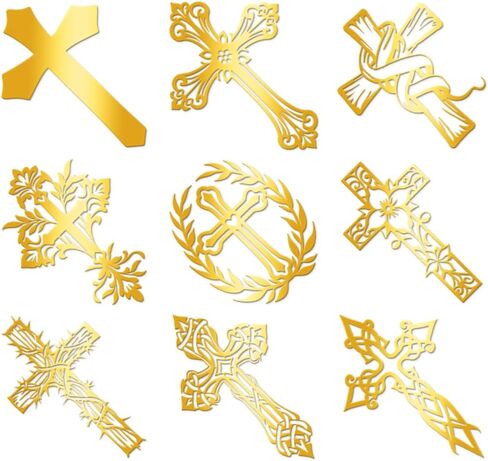 9Pcs Golden Metal Stickers 1.6x1.6inch Gold Cross Stickers Self-Adhesive Scrapbooks Sticker Waterproof Epoxy Decals for Scrapbooks DIY Resin Crafts Phone Water Bottle Decoration in Saudi Arabia