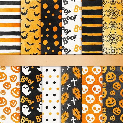 Whaline 24Pcs Halloween Pattern Paper Watercolor Scrapbook Paper Pumpkin Double Sided Decorative DIY Art Craft Paper For Card Making Scrapbook Photo Album Decor, 11.8 x 11.8 Inch in Saudi Arabia