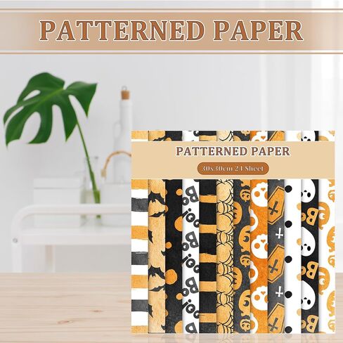 Whaline 24Pcs Halloween Pattern Paper Watercolor Scrapbook Paper Pumpkin Double Sided Decorative DIY Art Craft Paper For Card Making Scrapbook Photo Album Decor, 11.8 x 11.8 Inch in Saudi Arabia