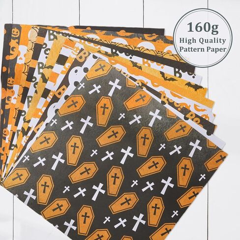 Whaline 24Pcs Halloween Pattern Paper Watercolor Scrapbook Paper Pumpkin Double Sided Decorative DIY Art Craft Paper For Card Making Scrapbook Photo Album Decor, 11.8 x 11.8 Inch in Saudi Arabia