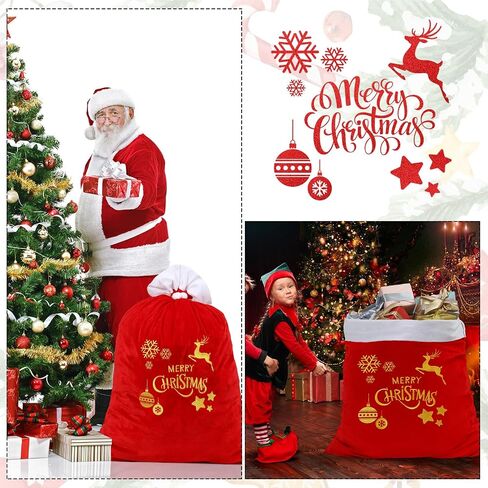 Abbylike 2 Pcs Christmas Jumbo Santa Gift Sacks with Drawstring Extra Large Velvet Bag Oversized Gift Bag with Reindeer Snowflake for Christmas Holiday Gift Giving and Party Decor, 27 x 40 Inch (Red) in Saudi Arabia