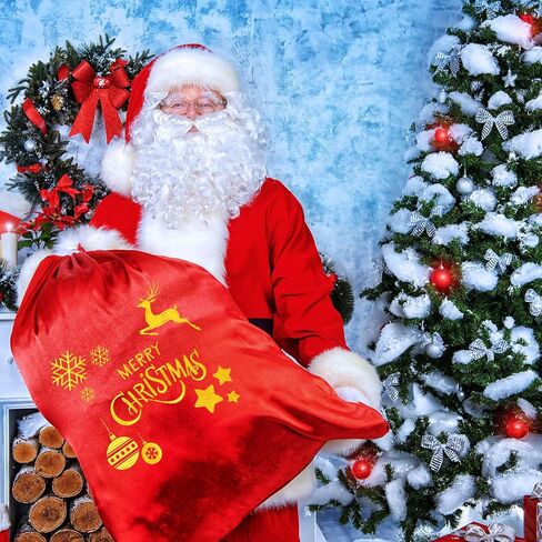 Abbylike 2 Pcs Christmas Jumbo Santa Gift Sacks with Drawstring Extra Large Velvet Bag Oversized Gift Bag with Reindeer Snowflake for Christmas Holiday Gift Giving and Party Decor, 27 x 40 Inch (Red) in Saudi Arabia
