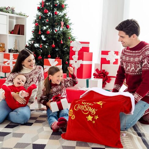 Abbylike 2 Pcs Christmas Jumbo Santa Gift Sacks with Drawstring Extra Large Velvet Bag Oversized Gift Bag with Reindeer Snowflake for Christmas Holiday Gift Giving and Party Decor, 27 x 40 Inch (Red) in Saudi Arabia