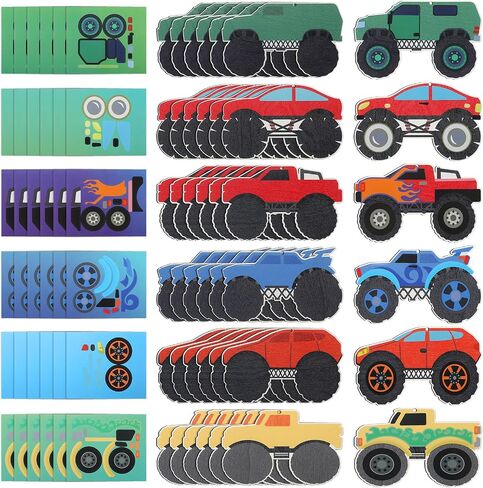 Honoson 36 Pcs Monster Truck Wood Cutouts for Crafts DIY Monster Truck Stickers Crafts Make Your Own Stickers Wooden Cartoon Car for Classroom Activities Car Birthday Party Favors Gift in Saudi Arabia
