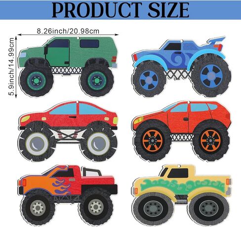 Honoson 36 Pcs Monster Truck Wood Cutouts for Crafts DIY Monster Truck Stickers Crafts Make Your Own Stickers Wooden Cartoon Car for Classroom Activities Car Birthday Party Favors Gift in Saudi Arabia