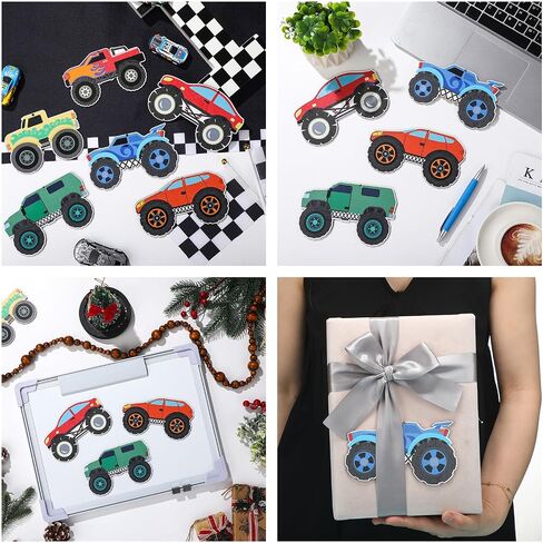 Honoson 36 Pcs Monster Truck Wood Cutouts for Crafts DIY Monster Truck Stickers Crafts Make Your Own Stickers Wooden Cartoon Car for Classroom Activities Car Birthday Party Favors Gift in Saudi Arabia
