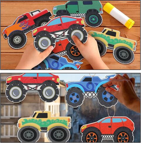 Honoson 36 Pcs Monster Truck Wood Cutouts for Crafts DIY Monster Truck Stickers Crafts Make Your Own Stickers Wooden Cartoon Car for Classroom Activities Car Birthday Party Favors Gift in Saudi Arabia