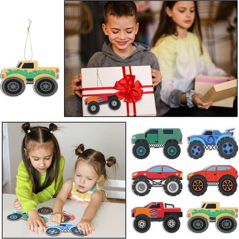 Honoson 36 Pcs Monster Truck Wood Cutouts for Crafts DIY Monster Truck Stickers Crafts Make Your Own Stickers Wooden Cartoon Car for Classroom Activities Car Birthday Party Favors Gift in Saudi Arabia