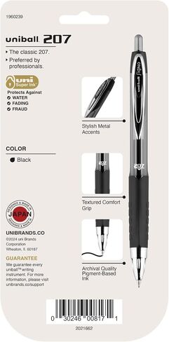 Uniball Signo 207 Gel Pen ، قابل للسحب ، متوسط ​​0.7 مم ، حبر أسود ، برميل أسود شفاف ، 5/حزمة in Saudi Arabia