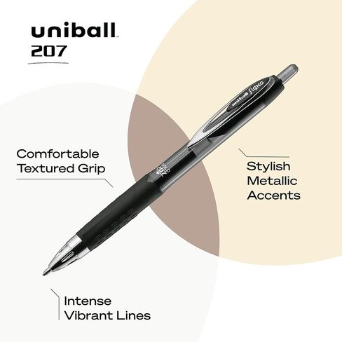 Uniball Signo 207 Gel Pen ، قابل للسحب ، متوسط ​​0.7 مم ، حبر أسود ، برميل أسود شفاف ، 5/حزمة in Saudi Arabia