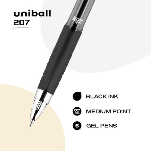Uniball Signo 207 Gel Pen ، قابل للسحب ، متوسط ​​0.7 مم ، حبر أسود ، برميل أسود شفاف ، 5/حزمة in Saudi Arabia