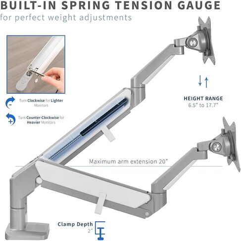 Aluminum Dual 17" to 32" Monitor Pneumatic Desk Mount - in Saudi Arabia