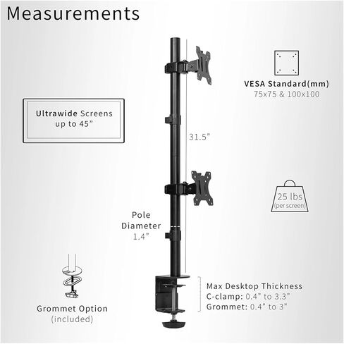 Dual Ultrawide Monitor Desk Mount with Adjustable Brackets for 2 Screens up to 45 Inches in Saudi Arabia