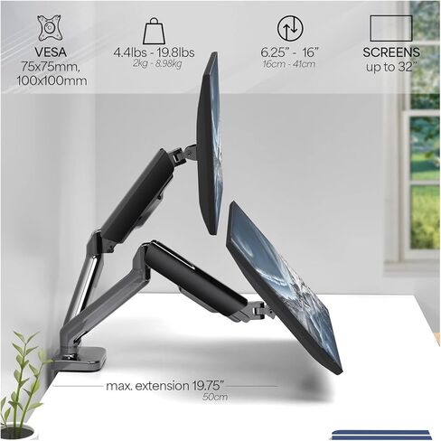 Dual Mechanical Monitor Spring Desktop Stand | Suitable for Screens Under 32 inches - in Saudi Arabia