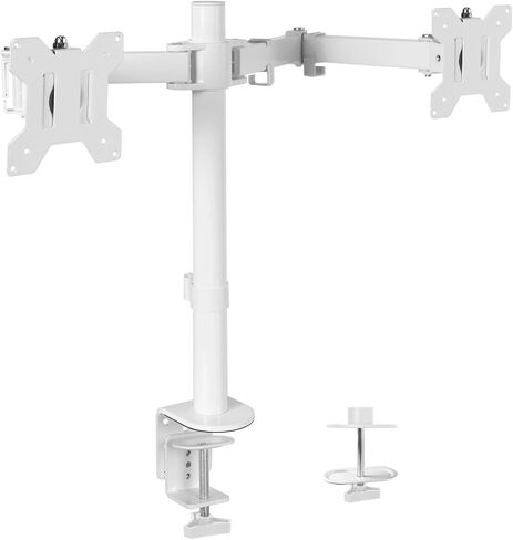 White Dual Monitor Desktop Stand, Suitable for Computer Screens Below 30 inches - in Saudi Arabia
