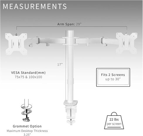 White Dual Monitor Desktop Stand, Suitable for Computer Screens Below 30 inches - in Saudi Arabia
