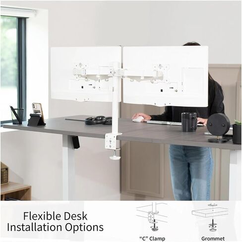 White Dual Monitor Desktop Stand, Suitable for Computer Screens Below 30 inches - in Saudi Arabia