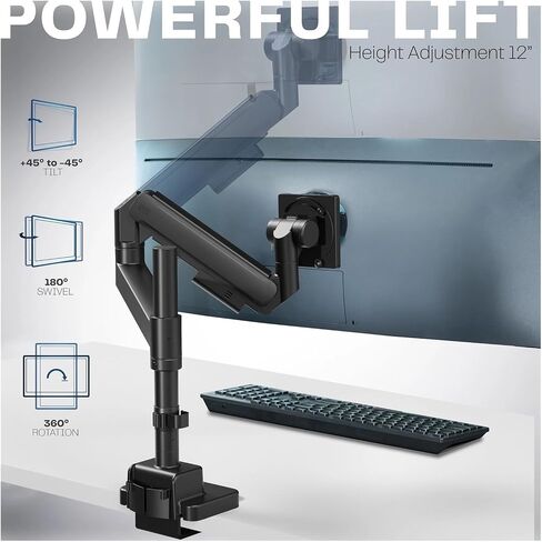 Black Heavy Duty Pneumatic Single Extra Wide Computer Monitor Arm Desk Stand - in Saudi Arabia