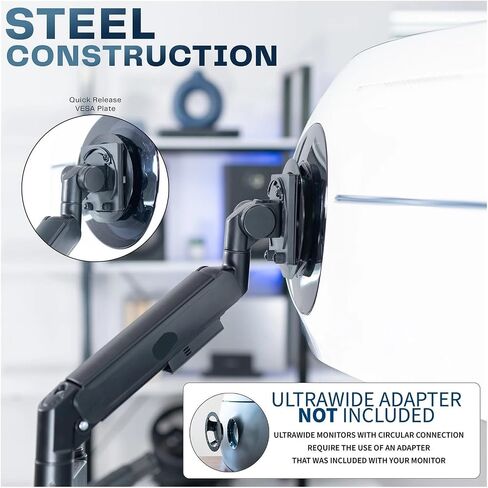 Black Heavy Duty Pneumatic Single Extra Wide Computer Monitor Arm Desk Stand - in Saudi Arabia