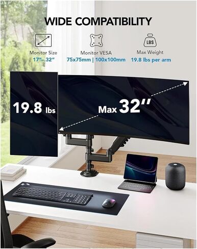 17-32 inch Dual Monitor Stand, Gas Spring Monitor Mount in Saudi Arabia