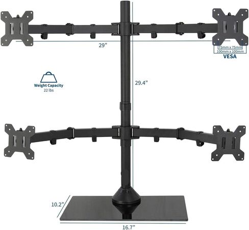 Quad Monitor Desktop Stand Independent Glass Stand | Quad Monitor Desktop Stand 4 Screens up to 27 inches in Saudi Arabia