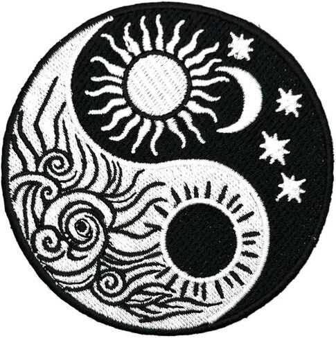 3.5" Embroidered Yin Yang Sun and Moon Iron On Patch | Decorative Chinese Yin Yang Sun Moon Applique Iron On/Sew On Patches for Clothing, Hats, Clothes, Backpacks, Holes, Jackets in Saudi Arabia