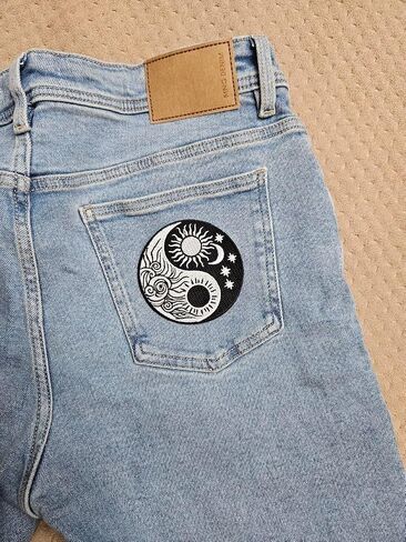 3.5" Embroidered Yin Yang Sun and Moon Iron On Patch | Decorative Chinese Yin Yang Sun Moon Applique Iron On/Sew On Patches for Clothing, Hats, Clothes, Backpacks, Holes, Jackets in Saudi Arabia