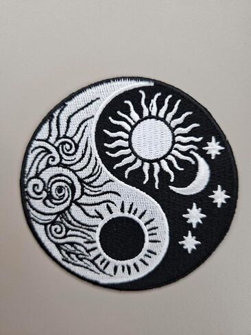 3.5" Embroidered Yin Yang Sun and Moon Iron On Patch | Decorative Chinese Yin Yang Sun Moon Applique Iron On/Sew On Patches for Clothing, Hats, Clothes, Backpacks, Holes, Jackets in Saudi Arabia