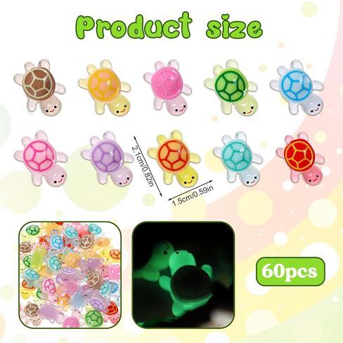 60 PCS سلاحف راتنجات مضيئة ، تماثيل السلاحف البحرية ثلاثية الأبعاد توهج في السلاحف الصغيرة الداكنة الصغيرة للدمى العليا للحيوانات المحيطية ديكور حديقة Micro DIY Game Decoration in Saudi Arabia