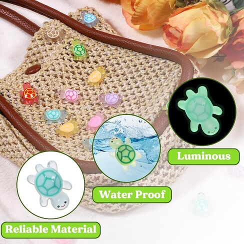 60 PCS سلاحف راتنجات مضيئة ، تماثيل السلاحف البحرية ثلاثية الأبعاد توهج في السلاحف الصغيرة الداكنة الصغيرة للدمى العليا للحيوانات المحيطية ديكور حديقة Micro DIY Game Decoration in Saudi Arabia