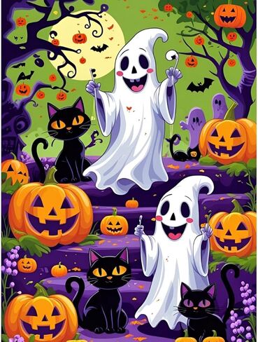 Bloomthread DIY 5D Halloween Ghost and Pumpkin Diamond Painting Kit للبالغين-مجموعة فن الرعب الماس الكامل (12 × 16 بوصة) (Ghost-2) in Kuwait