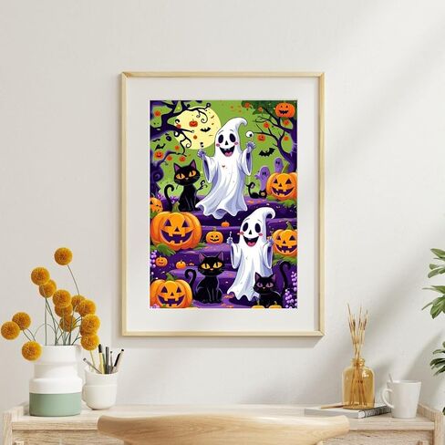 Bloomthread DIY 5D Halloween Ghost and Pumpkin Diamond Painting Kit للبالغين-مجموعة فن الرعب الماس الكامل (12 × 16 بوصة) (Ghost-2) in Kuwait