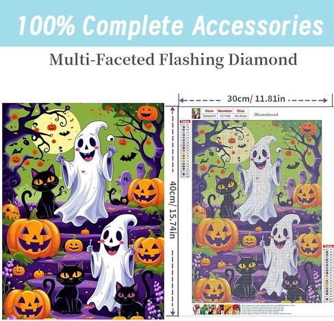 Bloomthread DIY 5D Halloween Ghost and Pumpkin Diamond Painting Kit للبالغين-مجموعة فن الرعب الماس الكامل (12 × 16 بوصة) (Ghost-2) in Kuwait