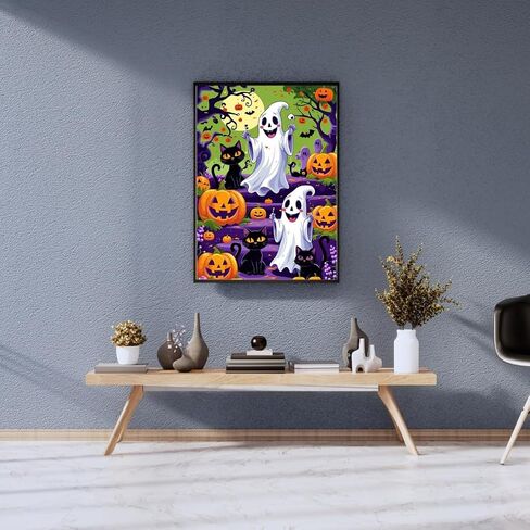 Bloomthread DIY 5D Halloween Ghost and Pumpkin Diamond Painting Kit للبالغين-مجموعة فن الرعب الماس الكامل (12 × 16 بوصة) (Ghost-2) in Kuwait