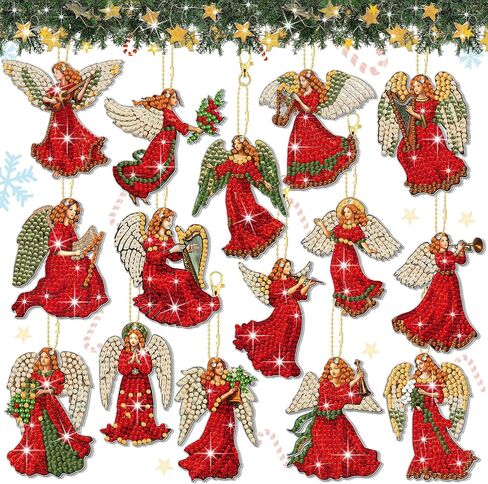Lukmaa 15 PCS عيد الميلاد ملاك اللوحة الماس الحلي لشجرة 5D DIY DIY Diam Miamond Paint in Kuwait