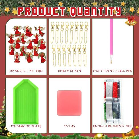 Lukmaa 15 PCS عيد الميلاد ملاك اللوحة الماس الحلي لشجرة 5D DIY DIY Diam Miamond Paint in Kuwait