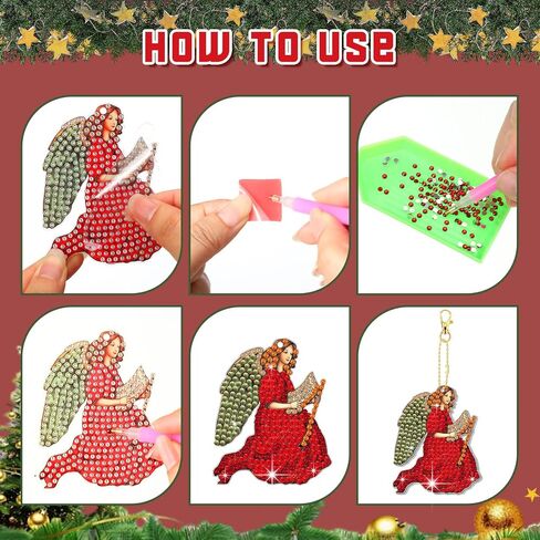 Lukmaa 15 PCS عيد الميلاد ملاك اللوحة الماس الحلي لشجرة 5D DIY DIY Diam Miamond Paint in Kuwait
