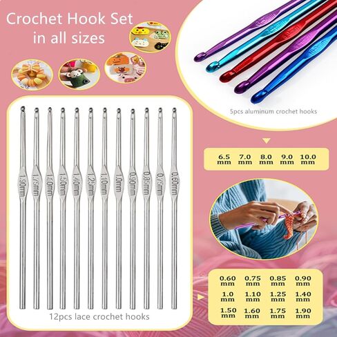 Blingcute 50PCS Ergonomic Crochet Hooks Set (0.6mm-8.0mm),Crochet Hooks for Arthritic Hands with Crochet Accessories, Metal Crochet Needles Kit with Pink Bag for Women & Crocheters in Kuwait