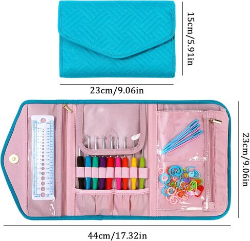 Blingcute 50PCS Ergonomic Crochet Hooks Set (0.6mm-8.0mm),Crochet Hooks for Arthritic Hands with Crochet Accessories, Metal Crochet Needles Kit with Pink Bag for Women & Crocheters in Kuwait