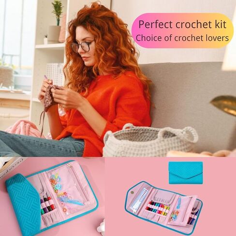 Blingcute 50PCS Ergonomic Crochet Hooks Set (0.6mm-8.0mm),Crochet Hooks for Arthritic Hands with Crochet Accessories, Metal Crochet Needles Kit with Pink Bag for Women & Crocheters in Kuwait