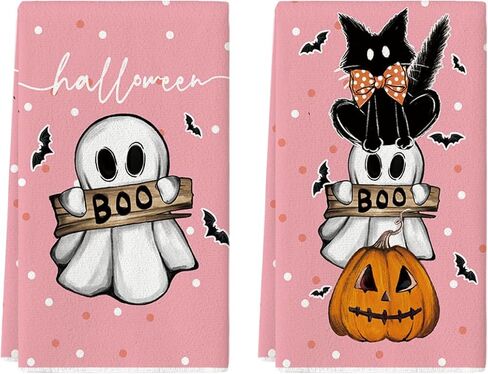 Artoid Mode Black Cat Pumpkin Ghost Halloween Kitchen Towels Dish Towels, 18x26 Inch Bats Jack-O'-Lantern Decoration Hand Towels Set of 2 in Kuwait
