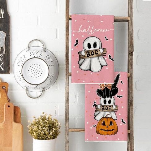 Artoid Mode Black Cat Pumpkin Ghost Halloween Kitchen Towels Dish Towels, 18x26 Inch Bats Jack-O'-Lantern Decoration Hand Towels Set of 2 in Kuwait